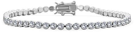 Bling Jewelry Pulsera de tenis para mujer de fiesta de vacaciones nupcial con circón cúbico claro circlet solitario AAA CZ delgada burbuja engastada en bisel plateado de 8 pulgadas.