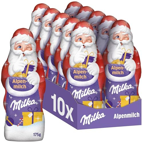 Milka Weihnachtsmann Alpenmilch-Schokolade Hohlfigur, 10 x 175 g | Festliche Alpenmilch-Schokolade Hohlfigur, Perfekt für Weihnachten, Ideal als Geschenk oder Dekoration
