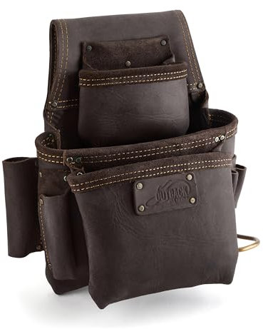 OX TOOLS Pro Oil Tanned Leather Right-Handed Fastener Bag | 3 Pouches, 6 Tool Pockets & Reinforced Belt Loop