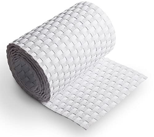 EXCOLO Rattan Sichtschutz Streifen für Doppelstabmatten Zaun Anlage aus Polyrattan (Weiß 19cm hoch 255cm lang)
