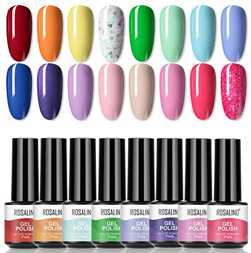 ROSALIND UV Nagellack Pastell Shellac Gel Nagellack Set 16 Farbgel Gelnägel Frühling Sommer Gel für Nägel Pastellfarben Nagellack Gelnäge Mini