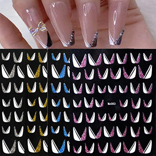 JMEOWIO Nagelsticker French Tip 8 Blätter Nagelaufkleber Selbstklebend Französisch V Nail Art Dekoration NagelDesign Zubehör für Frauen Mädchen