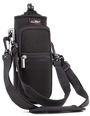 AUPET Water Bottle Sling Bag Sleeve Holder Carrier 25/32/40/64 oz,Insulated Crossbody Water Bottle Case Cover with Strap and Pockets for Men/Women Walking Hiking Camping (25oz, Solid Black)
