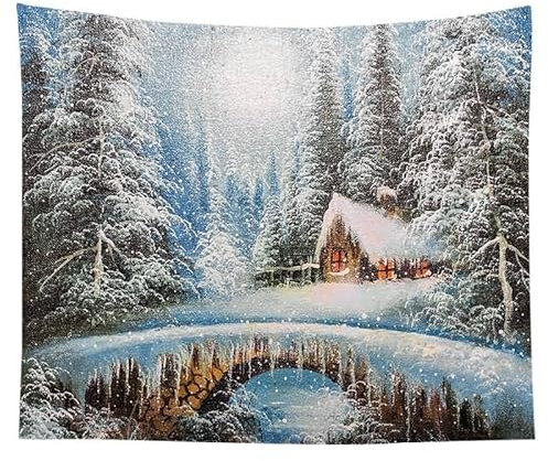 EHOMERY Wandteppich Modern Art Wanddekoration Family Bunt Weihnachten Weihnachtsbaum Schnee Wandbehang Uni Wandtuch Oneline Wandschmuck Groß Wohnzimmer Wanddekoration 130X150Cm