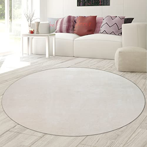Teppich-Traum runder Wohnzimmerteppich für Diele & Flur | weicher-warm und waschbar | in Creme, 120 cm rund