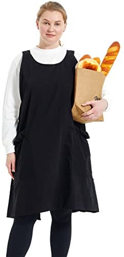 APRONNER Große Schürzen in Übergröße für Damen mit Taschen, Baumwollleinen, Backen, Küche, Kochen, Schwarz, XXXXXL