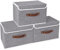 Yawinhe Storage Boxes with Lids 3 Pack, Collapsible Bin with Handle, for Organizing Clothes, 33x23x20cm, Grey, SNK018GY-S