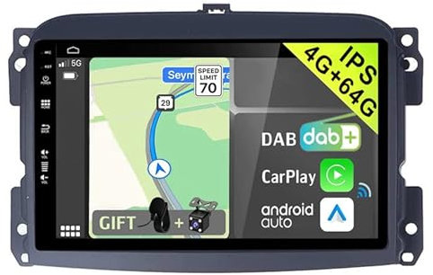 YUNTX Autoradio 2 DIN Android [DAB/Wireless CarPlay/Android Auto]-[4G+64G] per Fiat 500L (2012-2018),Controllo del Volante,Bluetooth,Mirror link,WiFi,USB,Microfono Esterno&Camera posteriore Incluso