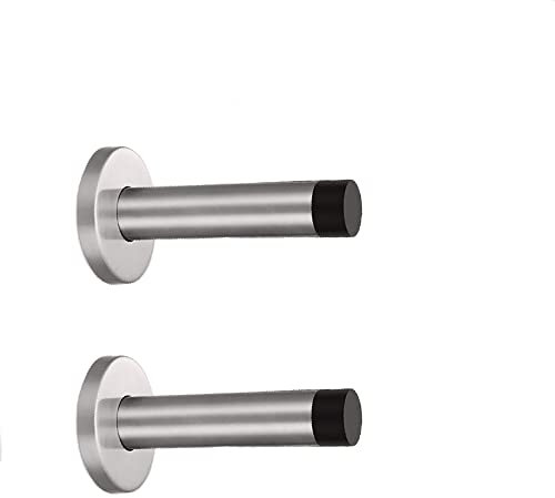 Stainless Steel Door Stopper, Wall Mounted Doorstop with Rubber Buffer Bumper, 90mm Long Door Stop for Bedroom Home Office, Pack of 2