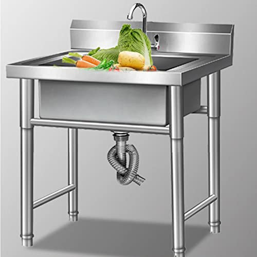 ROGHA Lavello Cucina 1 Vasca,Lavelli Garage Mobile, Lavandino a Libera Installazione in 304 Acciaio Inox, Lavandino da Esterno, Lavatoio Commerciale Ristorante Lavanderia,50×50×80cm-1.2mm