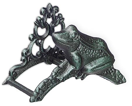 Relaxdays Schlauchhalter, Frosch, Gartenschlauch Wandhalter, Vintage-Look, HBT: 18,5 x 26,5 x 16,5 cm, Gusseisen, grün
