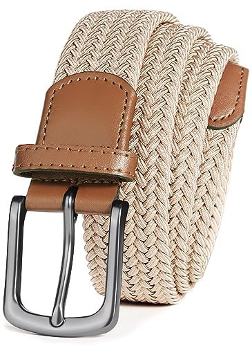 Bon4Extrao Elastischer Gürtel Herren, Flechtgürtel Herren und Damen ohne Löcher 35mm Stretchgürtel, Elastisch nach Belieben, Angenehm zu Tragen, Beige