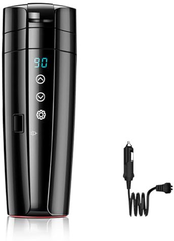 VISLONE Tazza riscaldante per auto 12V/24V, tazza da viaggio riscaldata in acciaio inossidabile da 400 ml Bollitore elettrico per casa a doppio uso con controllo intelligente della temperatura