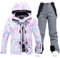 ALSOGO Damen Skijacke & Skihose Set Skianzug 2 teilig Schneeanzug Wasserdicht Schneejacke Winddichte Schneehose mit Abnehmbare Kapuzen Trägern zum Skifahren Snowboarden TY304 Grau L