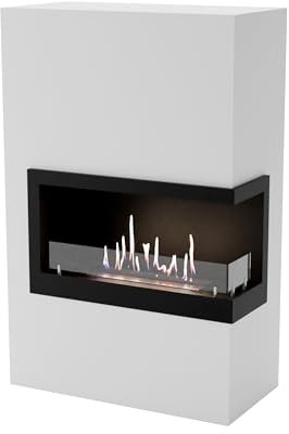 GLOW FIRE Ethanol Kamin Halden rechtsoffen (Standkamin) - Bioethanol Kaminofen für Indoor mit Holz-Fassade, 3 h Brenndauer, über 2kW Heizleistung, 90 x 140 x 28 cm - Weiß