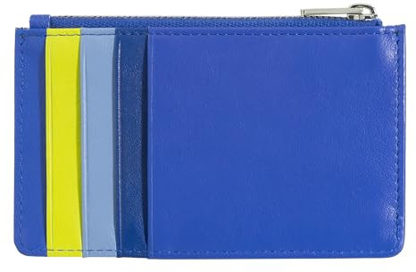 DUDU Porta Carte di Credito Uomo Donna in Pelle, Portafoglio Sottile Piccolo, 4 Porta Tessere Portacarte, con Chiusura a Cerniera Fiordaliso