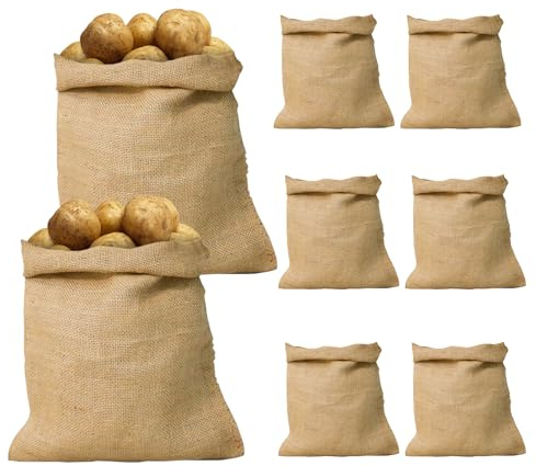 Wensdr Jutesack Jutebeutel für Kartoffelrennen kartoffelsack, 60 x 99,8 cm, wiederverwendbar, gewebte Jutebeutel, Gemüse, Gartenarbeit, Lebensmittelaufbewahrungsbeutel, 8 Packungen