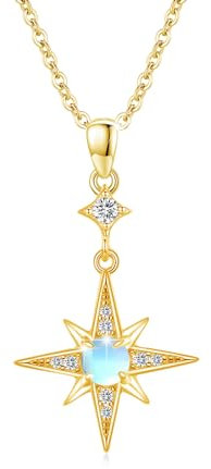 REDSUN Stern Halskette 925 Sterling Silber Mondstein Kette Gold Achtzackiger Stern Anhänger Regenbogen Schmuck Schmuck Geschenke für Damen Mädchen