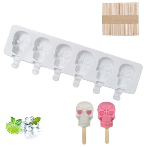 Silikon Eisformen, Eislutscher Totenkopf Silikonformen, form Eis Am Stiel BPA Freie Pop Ice, DIY Gefrorene Obst-Desserts Schokoladenkuchenform - mit 50 Holzstäbchen