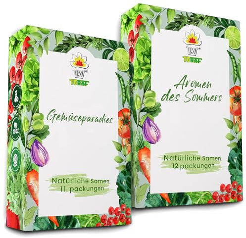 Gemüse Samen Set 23 Premium Sorten Gemüse, Saatgut für Gewächshaus, Garten, Balkon, Küche, Hochbeet, Salate, Erdbeere, Kohl, Spinat, Anzuchtset Samen Gemüse Pflanzen