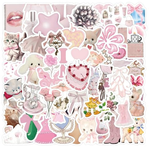 KASESSS 120 Stück Aesthetic Cartoon Scrapbook Sticker - Wasserdicht für Laptop, Cute Set, Vintage für Erwachsene, Niedlich für Kindle, Coquette für DIY Dekoration