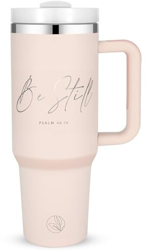 Christian Tumbler with Handle and Straw, 40 oz Christian Travel Mug with Inspirational Bible Verse, Inspirational Religious Faith Jesus God Gifts for Women, Stainless Steel Insulated Coffee Cup
