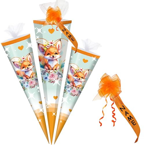 alles-meine.de GmbH Schultüte - mit 3D Glitzer - Effekt ! - süßer Fuchs - 50-85 cm - Größe wählbar - inkl. Name + Verschluß-Schleife - Zuckertüte - Tüll Abschluß - eckig/rund..