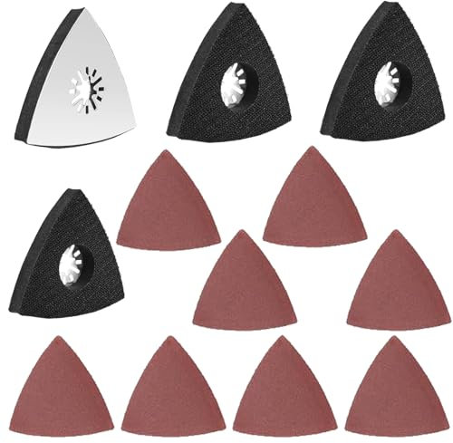 4 Pcs Multitool Schleifplatte 80mm, Dreieck Schleifteller, Feinschleifer Aufsätze mit 8 Schleifpapier für Holz, Metall, Hartplastik, Putz, Schleifen, Entrosten