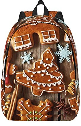 ESASAM Rucksack aus Segeltuch mit Lebkuchenkeks-Druck, stilvoller und langlebiger Canvas-Rucksack, Schwarz , M
