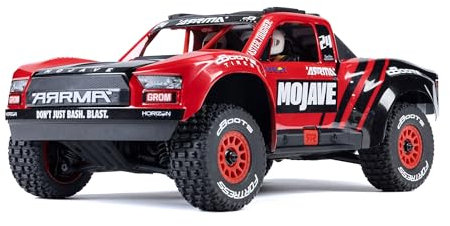 ARRMA Mojave Grom Ferngesteuertes Auto, RC Auto 1/18, Brushless Motor über 30 km/h, inkl. Akku und Zubehör, Rot-Schwarz, ARA2104T1