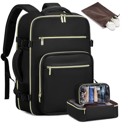 LOVEVOOK Reiserucksack Damen, Handgepäck Rucksack Groß, Rucksack Handgepäck Flugzeug, Travel Backpack Handgepäck Tasche, 45x36x20 Carry On Luggage, Laptop Rucksack 17 Zoll Für Reise Arbeit, Schwarz