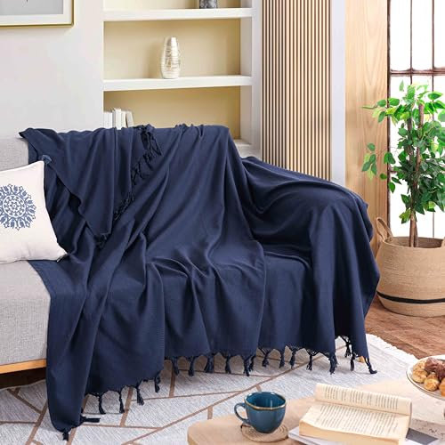 Milam London 100% Cotton Throw For Sofas | Beds | Settees | Bed Throw Double Size | Sofa Throws Large 2 Seater | 200 x 230 cm Navy Blue