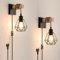 FORCOSO Wandleuchte Innen mit Schalter 2er, Vintage Wandlampe mit Stecker Kabel, E27 Wand Lampe Holz Braun Schwarz, Rustikal Industrial Wandbeleuchtung Wall Light Indoor Wohnzimmer Schlafzimmer Flur