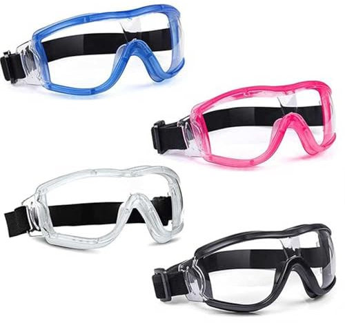 MOVNUOCA Schutzbrille Kinder für Nerf Spielen Stoßfest Gläser Beschlagfrei Verstellbarer Riemen Passform für 5-12 Jahre,Perfekt für Labor, Radfahren, Skifahren, Bergsteigen (Schwarz+Weiß+Ros+Blau)