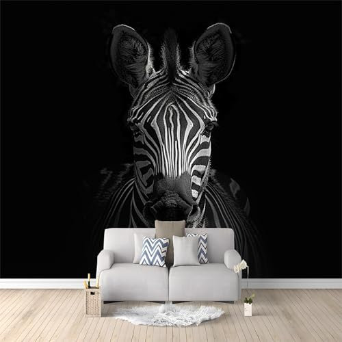 Papier Peint Panoramique 3D Murales Zèbre À Imprimé Animalier Noir Murale 3D Papier Peint Intissé Poster Décoration Fond De Mur Tv Salon Papier Peint Murales 250x175 cm