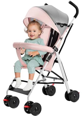 Tricycle Enfant Évolutif,Poussette, Landau à 4 Roues, Poussette Assise, Poussette Sportive, ombrelle en 3 Parties, avec Tapis en Coton + moustiquaire(d,Rose)