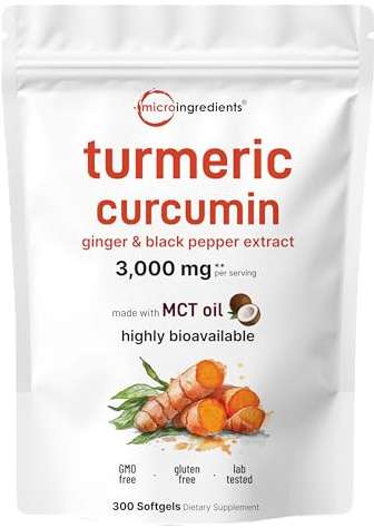 Turmeric Curcumin Supplement with Black Pepper & Ginger 3,000mg, 300 Softgels with MCT Oil for Better Absorption | 95% Curcuminoids | Non-GMO