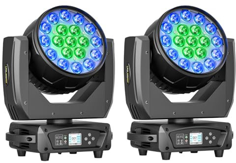 19 X 15W Wash Zoom Teste Mobili, RGBW 4 in 1 LED Fuoco Fascio Luce 4 Modalità di Controllo Professionale Palcoscenico Moving Head per Partito KTV Concerto Bar Festival Matrimonio Discoteca