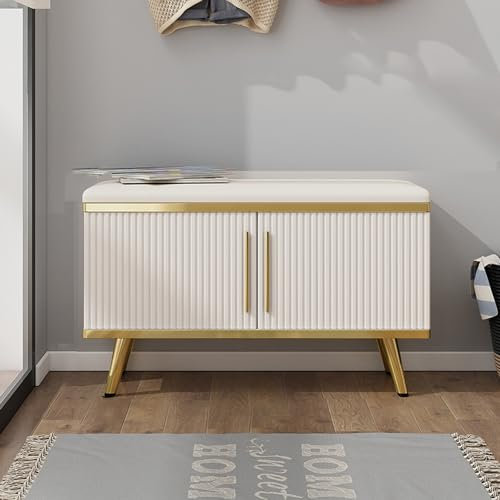 Banco de zapatos de madera con asiento acolchado suave para pasillo, entrada, zapatero, gabinete de almacenamiento para pasillo o entrada (color: cereza)