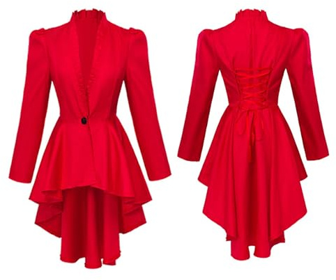 Steampunk Damen Mantel, Viktorianische Piratenkostüm Frack Punk Jacke Herren Karneval Barock Kostüm Gothic Kleidung Rot, XXL