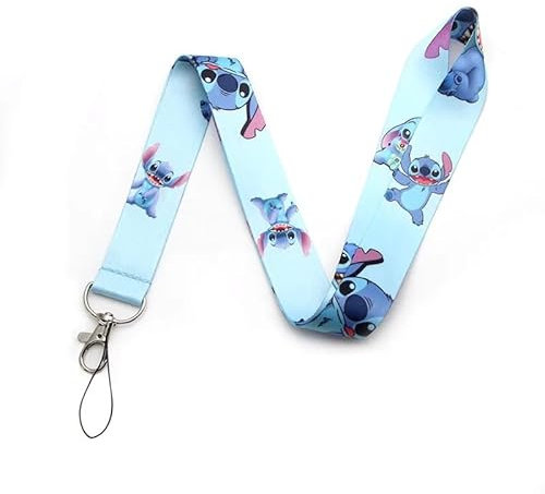 Hemasa Cordon tour de cou Stitch and Pink Angel pour clés, badge d'identité, porte-clés, cadeau, Couleur 3, 11cm