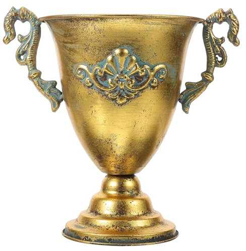 Alipis Vase Trompette en Métal Pièce Maîtresse Pots De Plantes en Fer Antique Doré Pots Rustiques Vase sur Pied pour Plantes