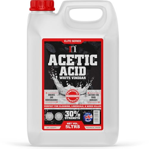 Pure White Vinegar 30% Acetic Acid Glyphosate Free Concentrate 6 x Stronger Than Regular White Vinegar | Cleaning Vinegar, Tough Stain Remover & Natural Weed Killer for Garden Use (5L)