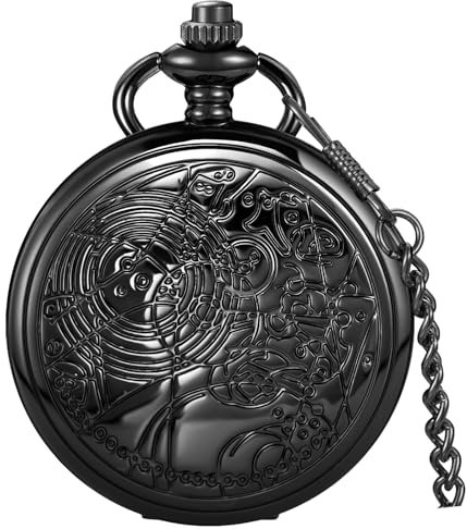 Tiong Vintage Black Quartz Pocket Watch for Men Arabic Numerals White Dial Men's Pocket Watches with Chain