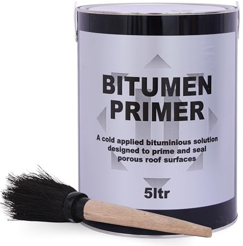 Bitumen Primer 5 L with Brush Included – Cold Applied, High Penetration Solution for Sealing, Priming Porous Surfaces, Quick Drying & Waterproof Primer Rain Resistant for Concrete, Metal, Cement