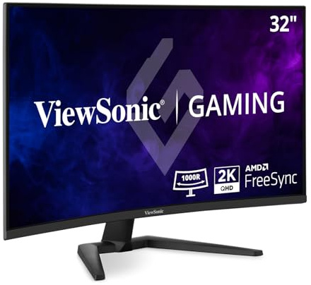 ViewSonic VX3228C-2K 32 Inch 1440p Curved Gaming Monitor with 1ms Inputs, 180Hz, FreeSync, Eye Care, HDMI and DisplayPort