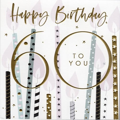 Belly Button Designs hochwertige Glückwunschkarte zum runden 60. Geburtstag (goldweiß)