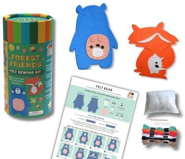 Buddy & Barney Filz-Nähset Tube – Waldfreunde | Kindersicheres Nähaktivitätsset, Tierkunst und Handwerk für Kinder, Bär, Fuchs, leicht zu erlernen, Plüschspaß für Anfänger, DIY