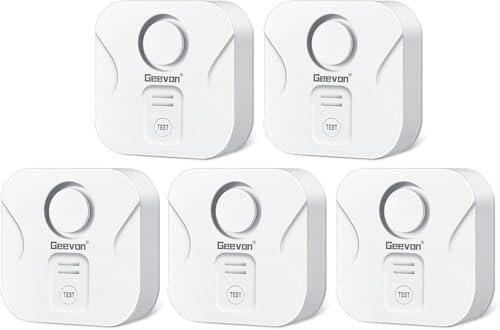 Geevon Wassermelder, 100dB Wasserwarner Wassersensor Alarm Wassermelder Wasseralarm Melder Batteriebetrieben für Keller Badezimmer, Waschküche (Lieferung mit Batterie) (5 Stück ohne Schraubendreher)