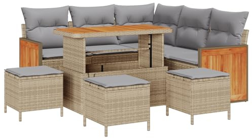 vidaXL Garten-Sofa-Set 8 pcs Beige und Hellgrau 110 x 55 x 71 cm, Garten und Terrasse, modernes Outdoor-Loungesofaset, langlebige Möbel, Bequeme Sitzgelegenheit, entspannen auf der Veranda